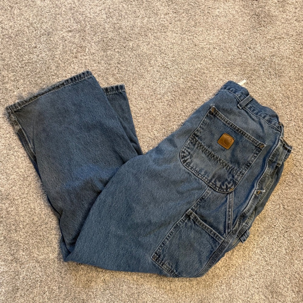 Carhartt Mens Loose Fit Carpenter Jeans Blue Denim B13-DPS 36x28 Distressed